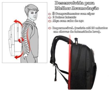 Imagem de Mochila Notebook 15.6 Reforçada 4 Compartimentos Preta