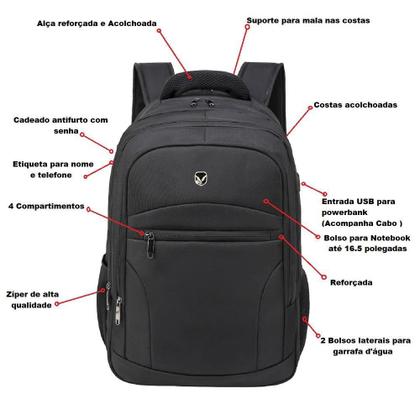 Imagem de Mochila Notebook 16.5 Polegadas Resistente Água C/Cadeado