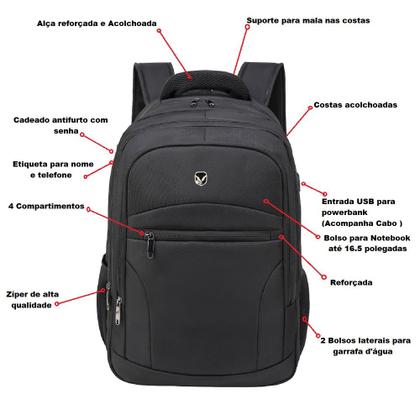 Imagem de Mochila Notebook Executiva Home Office Anti Furto Resistente