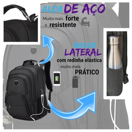 Imagem de Mochila Notebook Executiva Masculina Reforçada C/ Usb E Fone