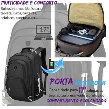 Imagem de Mochila Notebook Executiva Masculina Reforçada C/ Usb E Fone