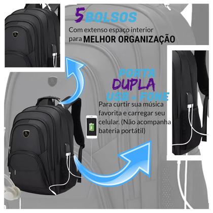 Imagem de Mochila Notebook Executiva Masculina Reforçada C/ Usb E Fone