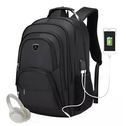 Imagem de Mochila Notebook Executiva Masculina Reforçada C/ Usb E Fone