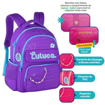 Imagem de Mochila P/ Costas Cores: Preto, Rosa Ou Roxo Lu24610 Luluca