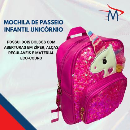 Imagem de Mochila Paetê com Bolsa Transversal Infantil Unicórnio