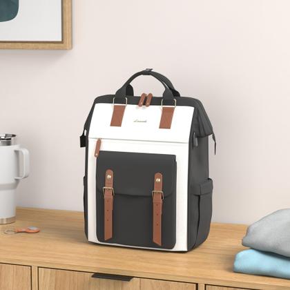 Imagem de Mochila para laptop LOVEVOOK para mulheres de 15,6 polegadas preta-bege-marrom