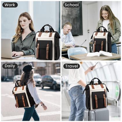 Imagem de Mochila para laptop LOVEVOOK para mulheres de 15,6 polegadas preta-bege-marrom