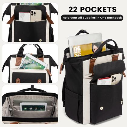 Imagem de Mochila para laptop LOVEVOOK para mulheres de 15,6 polegadas preta-bege-marrom