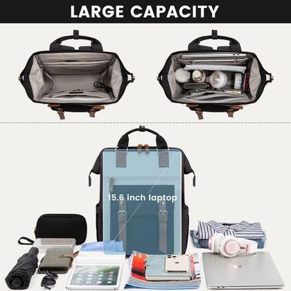 Imagem de Mochila para laptop LOVEVOOK para mulheres de 15,6 polegadas preta-bege-marrom