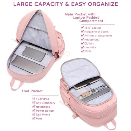 Imagem de Mochila para laptop LXYGD de 15,6 polegadas Kids Elementary School rosa