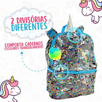 Imagem de Mochila Para Menina Bolsa Escolar Com Chaveiro Pom Pom Cor Azul