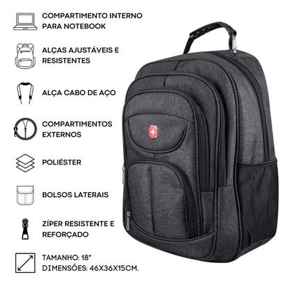 Imagem de Mochila Para Notebook Executiva Gd 3 Bolsos, Yins, YS28112, Preta
