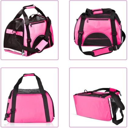 Imagem de MOCHILA PARA PET CAO GATO BOLSA PARA TRANSPORTE ANIMAIS MALA FLEXIVEL CONFORTAVEL Rosa