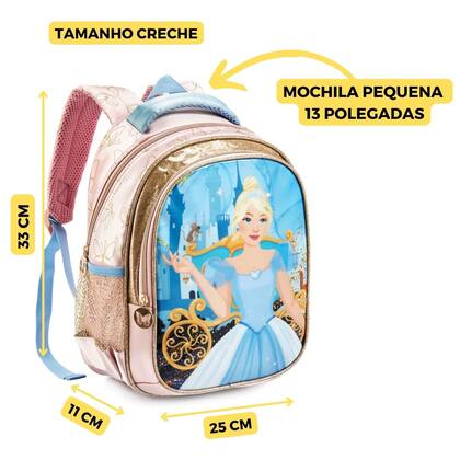 Imagem de Mochila Pré Escolar Creche Passeios De 0 A 4 Anos Princesa Denlex