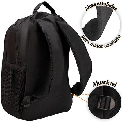 Imagem de Mochila Preta Com Divisórias Feminina Masculina Unissex Reforçada Resistente Confortável Executiva Escolar Faculdade Juvenil Adulto 