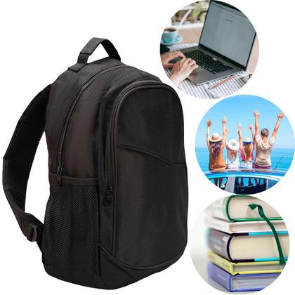 Imagem de Mochila Preta Com Divisórias Feminina Masculina Unissex Reforçada Resistente Confortável Executiva Escolar Faculdade Juvenil Adulto 