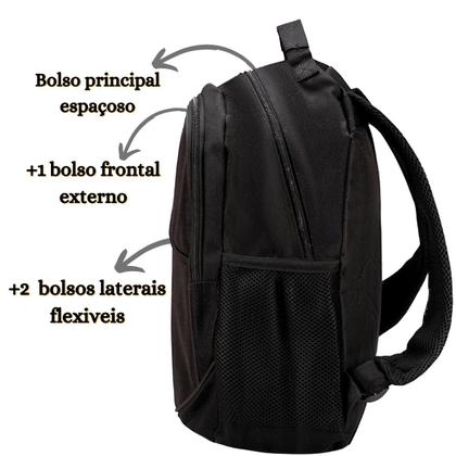Imagem de Mochila Preta Com Divisórias Feminina Masculina Unissex Reforçada Resistente Confortável Executiva Escolar Faculdade Juvenil Adulto 
