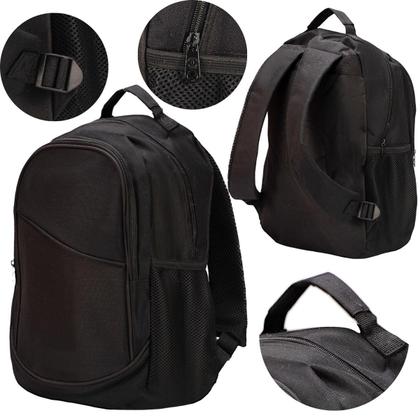 Imagem de Mochila Preta Com Divisórias Feminina Masculina Unissex Reforçada Resistente Confortável Executiva Escolar Faculdade Juvenil Adulto 