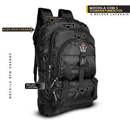Imagem de Mochila Preta Reforçada Masculina Bolsa Muchila Grande