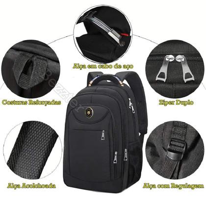 Imagem de Mochila Reforçada Impermeável Preta Masculino/Feminino + Estojo