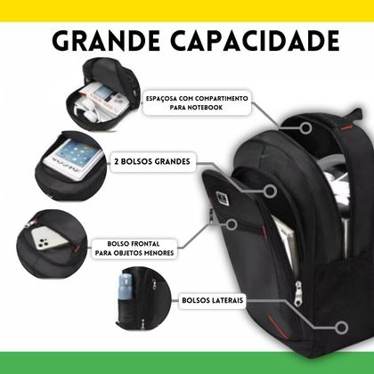 Imagem de Mochila Reforçada Trabalho Viagens Executiva Notebook 18.5" Polegadas Cabo de Aço Masculina Feminina Cor Preto
