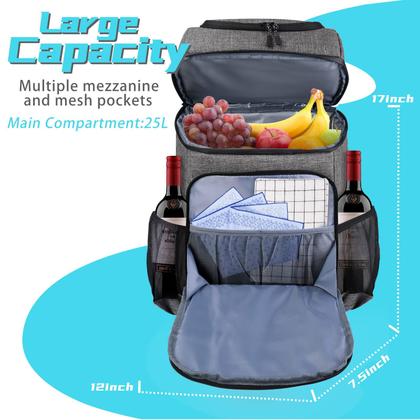 Imagem de Mochila refrigeradora BAGLHER 30 latas isoladas, à prova de vazamentos, cinza