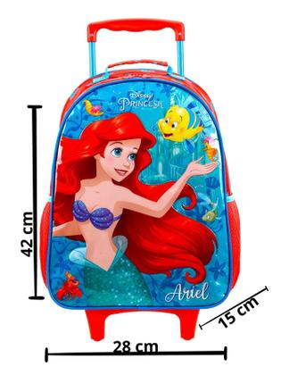 Imagem de Mochila Rodas + Lancheira Témica Sereia Ariel 40x29x13cm