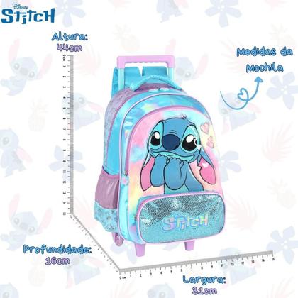 Imagem de Mochila Rodas Stitch Disney Infantil Meninas Escolar Azul