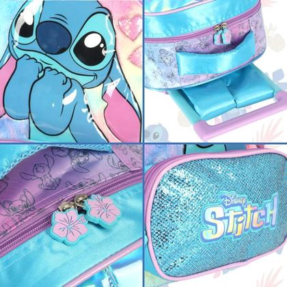 Imagem de Mochila Rodas Stitch Disney Infantil Meninas Escolar Azul