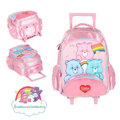 Imagem de Mochila Rodas Ursinhos Carinhosos Pelúcia Infantil Escolar