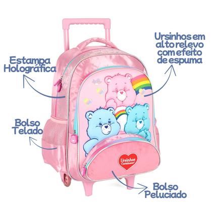 Imagem de Mochila Rodas Ursinhos Carinhosos Pelúcia Infantil Escolar