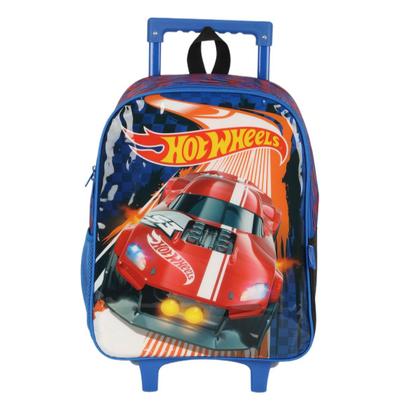 Imagem de Mochila Rodinha Escolar Infantil Masculina Hotwheels Azul