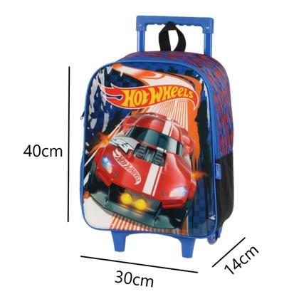 Imagem de Mochila Rodinha Escolar Infantil Masculina Hotwheels Azul