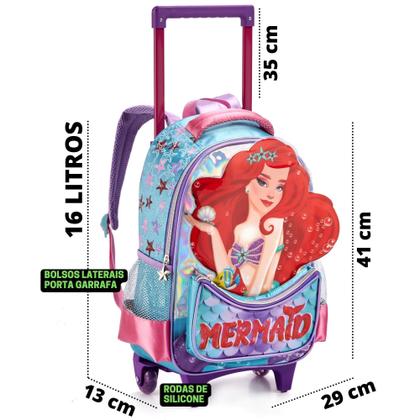 Imagem de Mochila Rodinha Escolar para Menina Sereia Infantil Kit com Lancheira Estojo