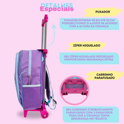 Imagem de Mochila Rodinha Infantil Menina Escolar + Lancheira Térmica +Estojo Lilo & Stitch