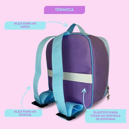 Imagem de Mochila Rodinha Infantil Menina Escolar + Lancheira Térmica +Estojo Lilo & Stitch