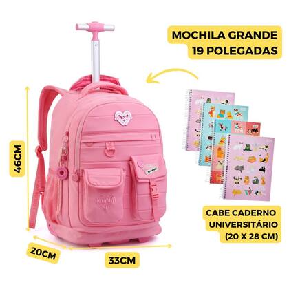 Imagem de Mochila Rodinha Juvenil Feminina Escolar Reforçada Chaveiro