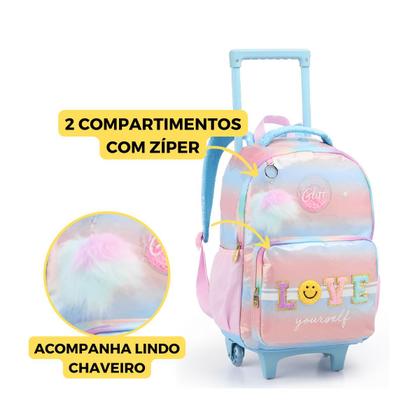 Imagem de Mochila Rodinha Juvenil Love Escolar Rosa Meninas