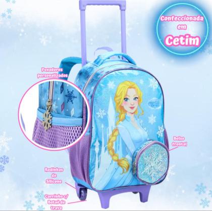 Imagem de Mochila Rodinha Lancheira Térmica Estojo Frozen Azul Menina(KT42151)