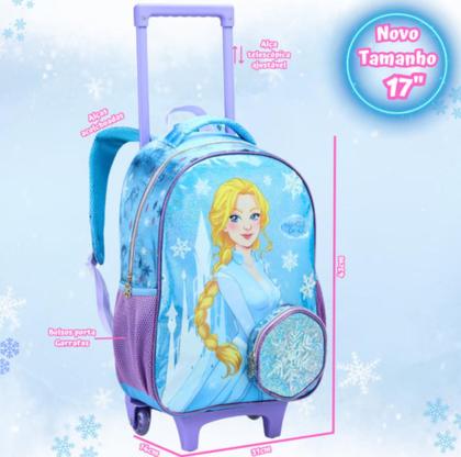 Imagem de Mochila Rodinha Lancheira Térmica Estojo Frozen Azul Menina(KT42151)