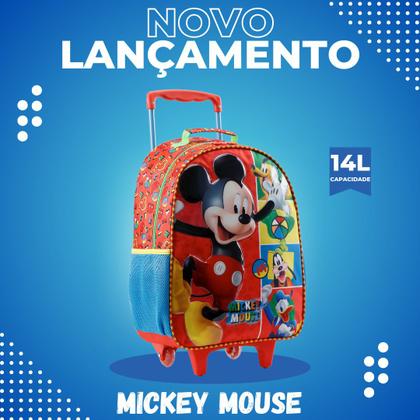 Imagem de Mochila Rodinhas Mickey Mouse Disney Bolsa Escolar Mala 14L