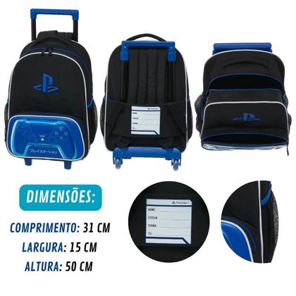 Imagem de Mochila Rodinhas Playstation Azul Escolar Video Game Focus Pacific