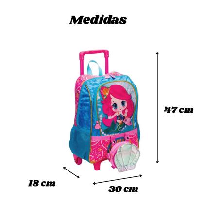 Imagem de Mochila Rodinhas Sereia Anime Mermaid + Bolsa Sestini