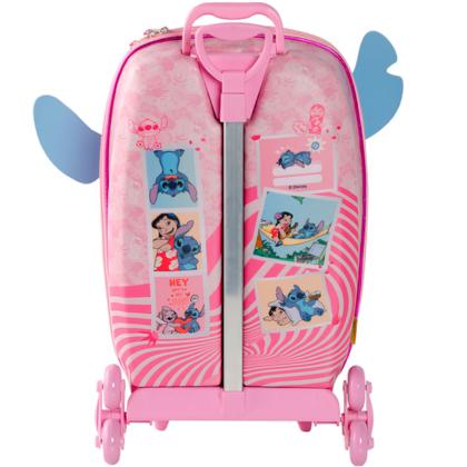 Imagem de Mochila Rosa Stitch Mala Infantil Menina Roda Tripla 3D Alto Relevo Maxtoy - Diplomata