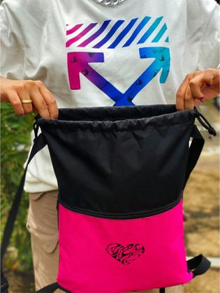 Imagem de Mochila Saco Nylon HEART Academia Esportiva Gym Bag Fitness Unissex Cordão Preto Sack Outline Nylon Resistente Sacochila