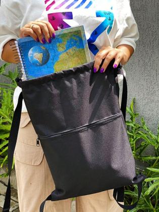 Imagem de Mochila Saco Nylon HEART Academia Esportiva Gym Bag Fitness Unissex Cordão Preto Sack Outline Nylon Resistente Sacochila