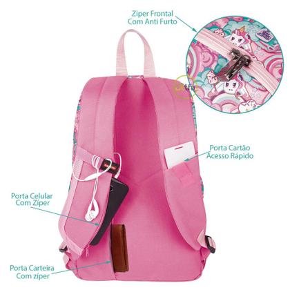 Imagem de Mochila Sestini Faculdade Juvenil Escolar Anti furto Bolsos