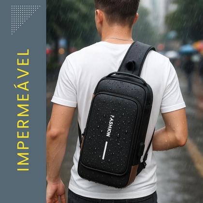 Imagem de Mochila Shoulder Bag Impermeável com Cadeado e USB Bolsa Transversal Tiracolo à Prova dÁgua