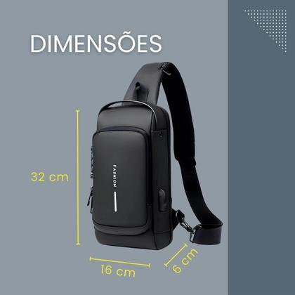 Imagem de Mochila Shoulder Bag Impermeável com Cadeado e USB Bolsa Transversal Tiracolo à Prova dÁgua