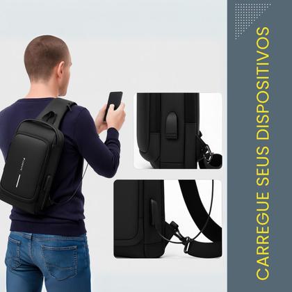 Imagem de Mochila Shoulder Bag Impermeável com Cadeado e USB Bolsa Transversal Tiracolo à Prova dÁgua